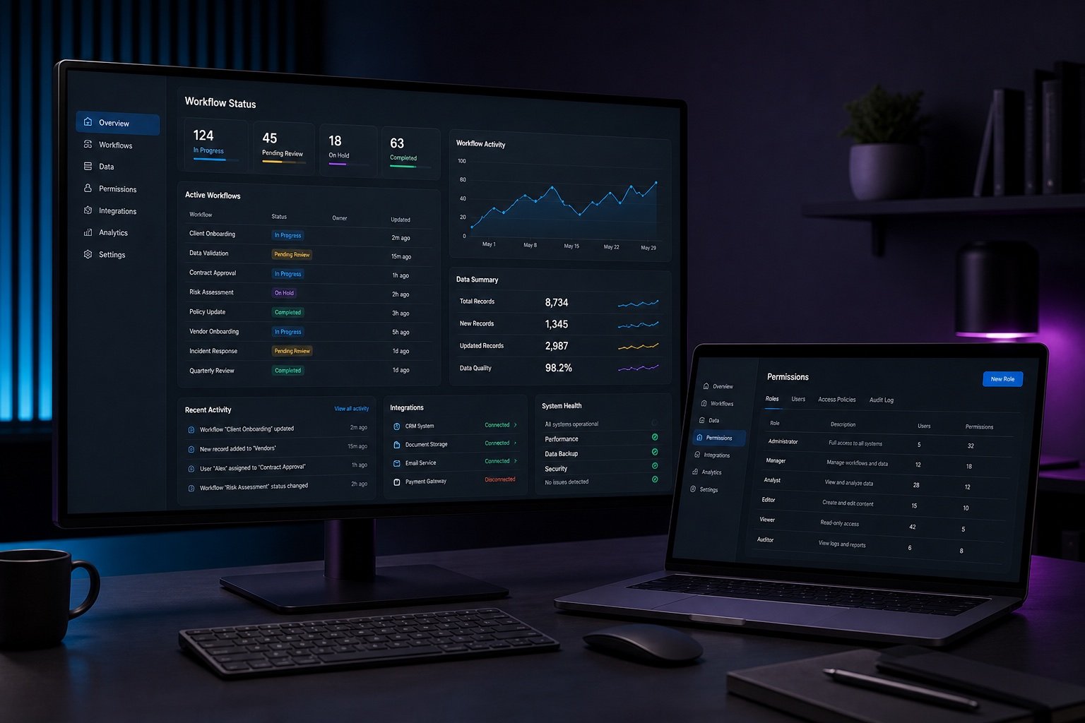 Plataforma operacional personalizada com fluxos, dados, permissões e integrações